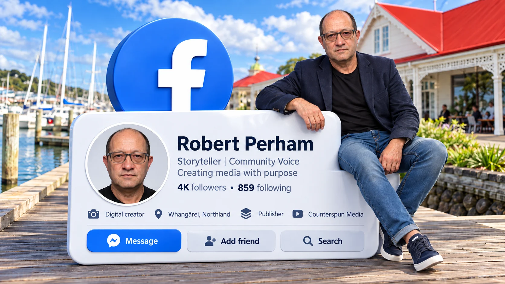 Robert Perham marina Facebook profile cover concept beside the waterfront